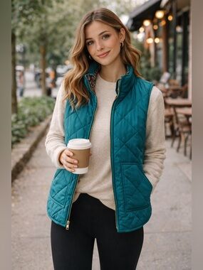 Caribbean Joe Quilted Teal Vest with Floral Lining